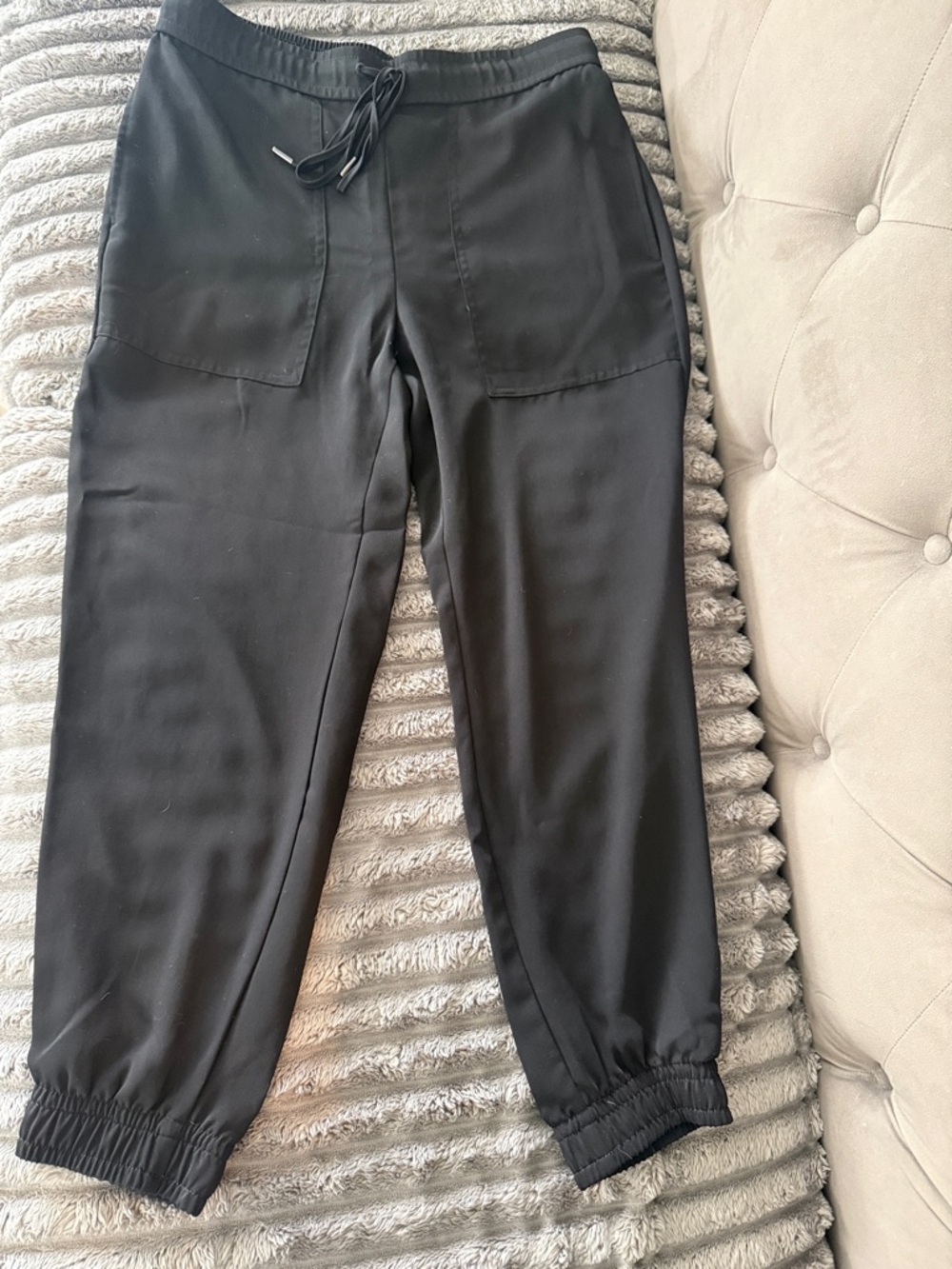Ann Taylor Black Drawstring Jogger Pants with Patch Pockets